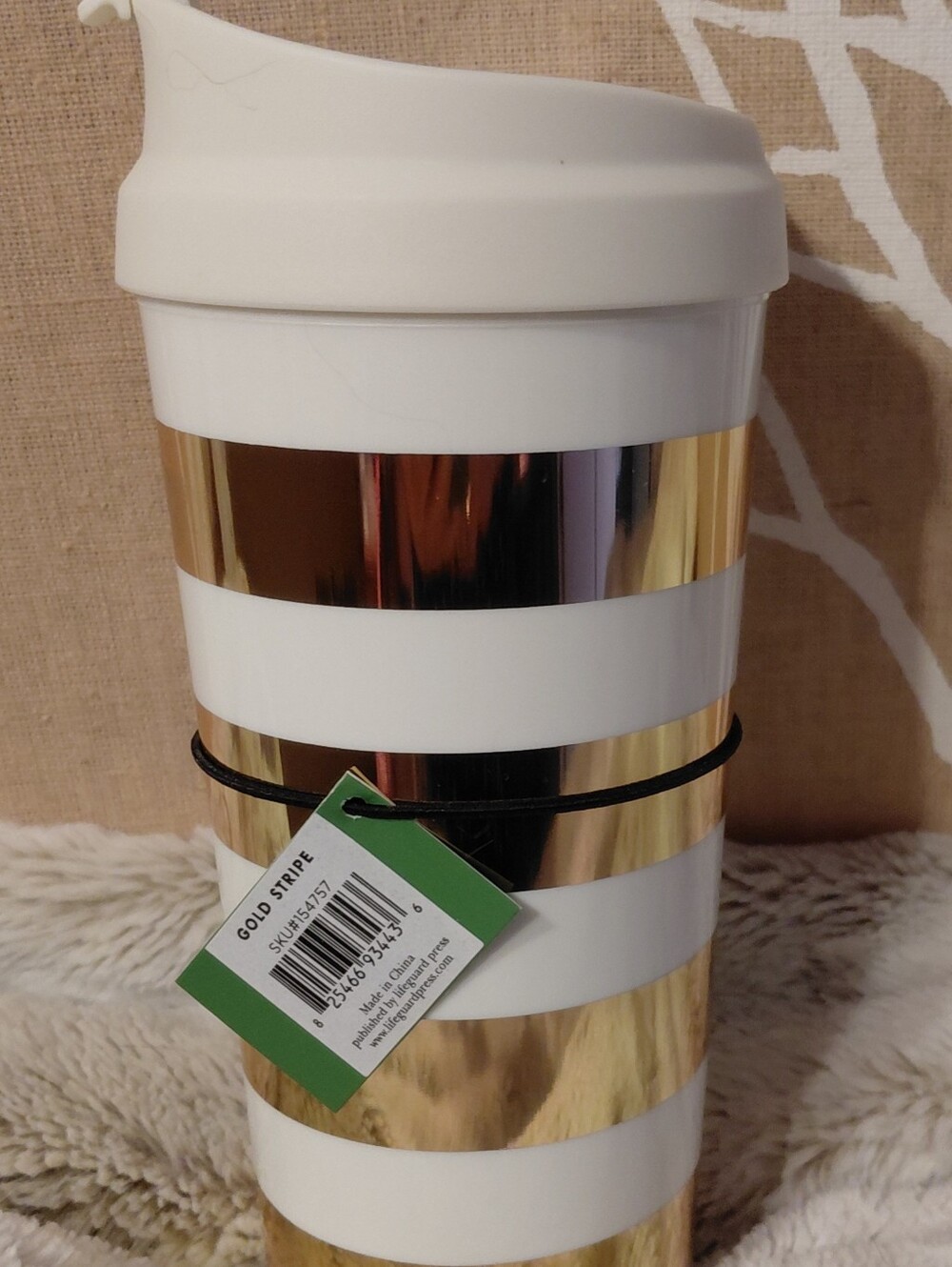 Kate Spade - Gold Stripe White Travel Tumbler